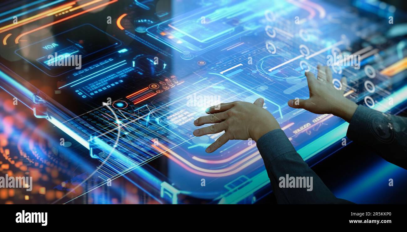 An analyst uses a computer and dashboard for data business analysis and ...