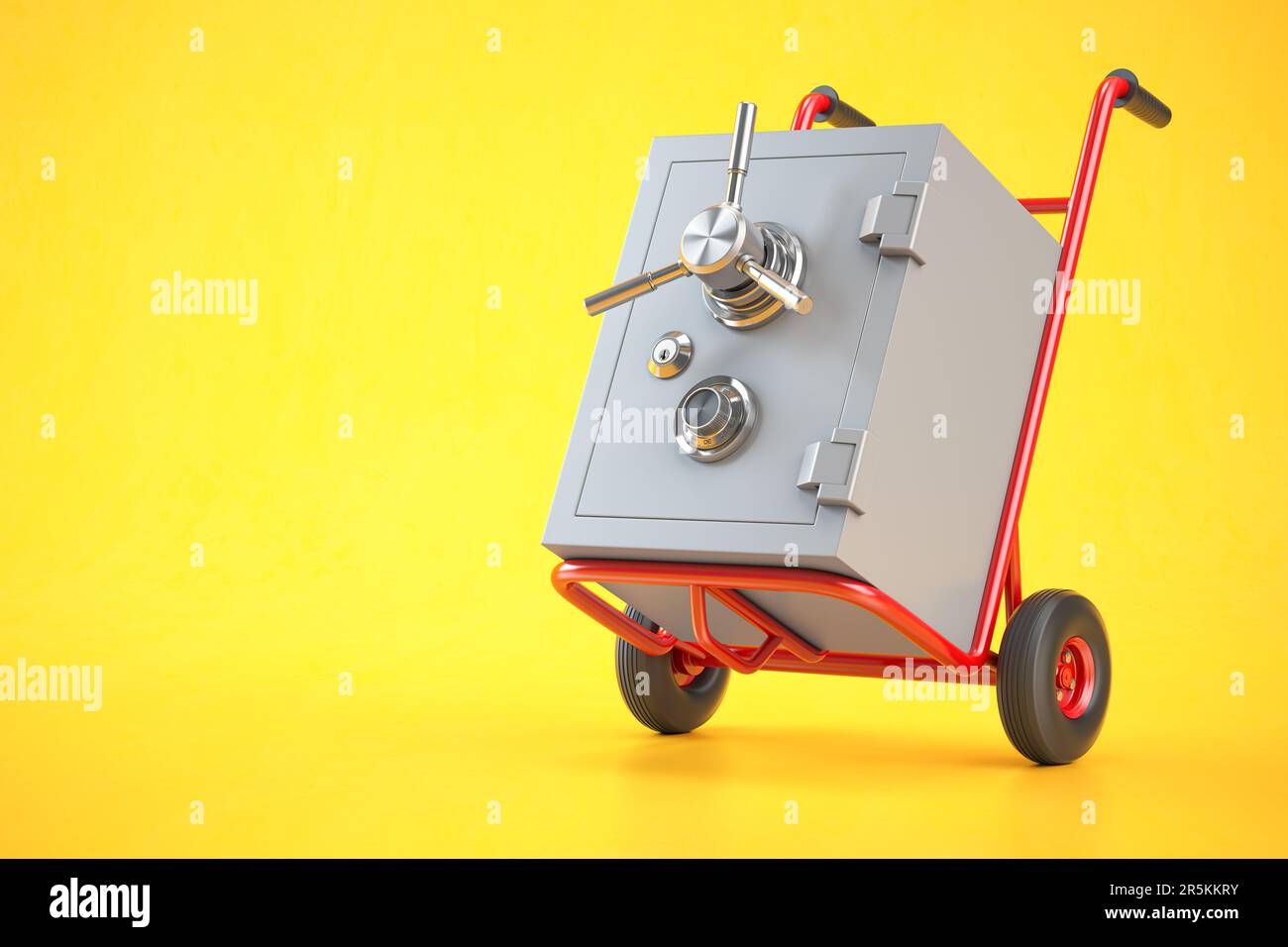 Safe on hand truck on yellow background. 3d illustration Stock Photo
