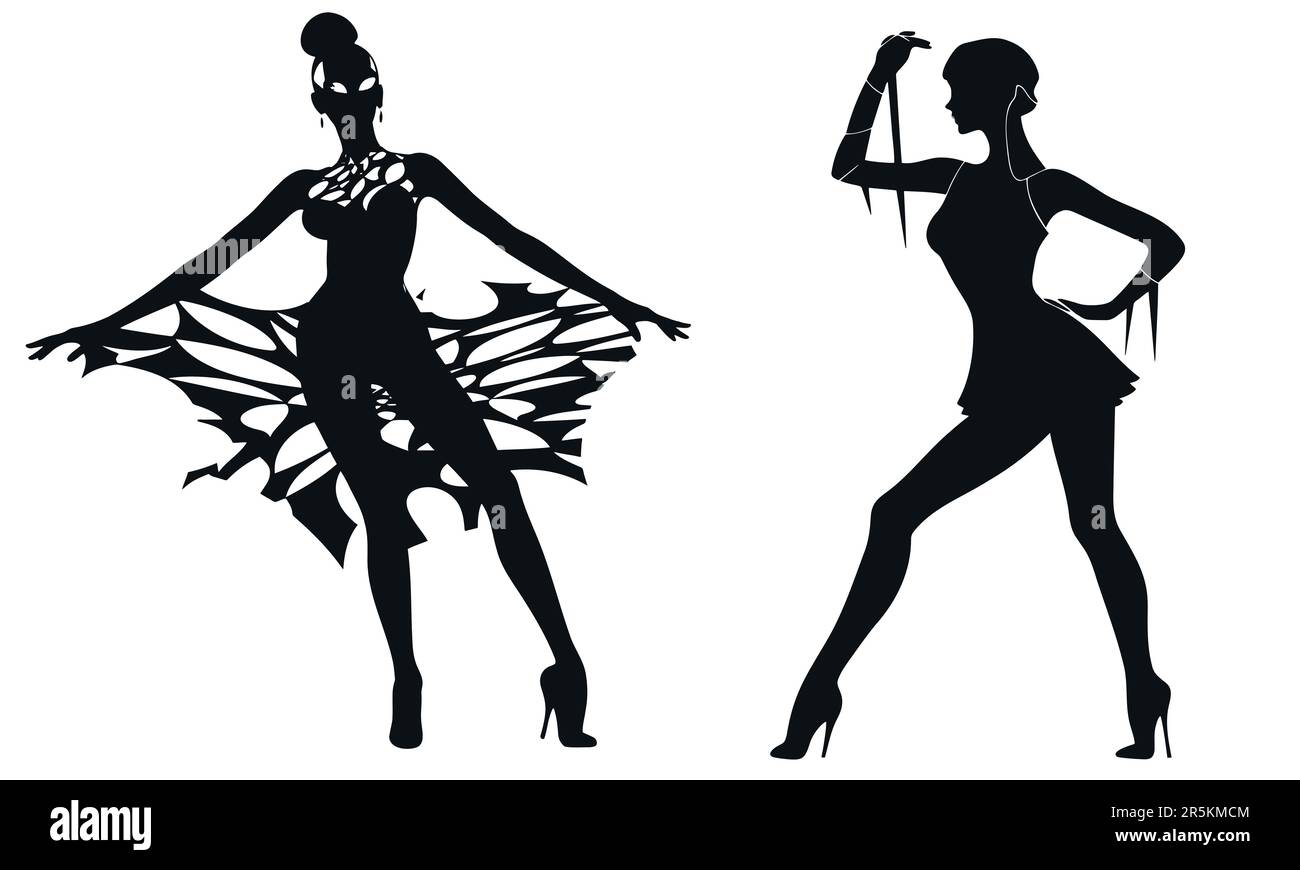 Silhouette of two girls in dance. Vector illustration Stock Vector