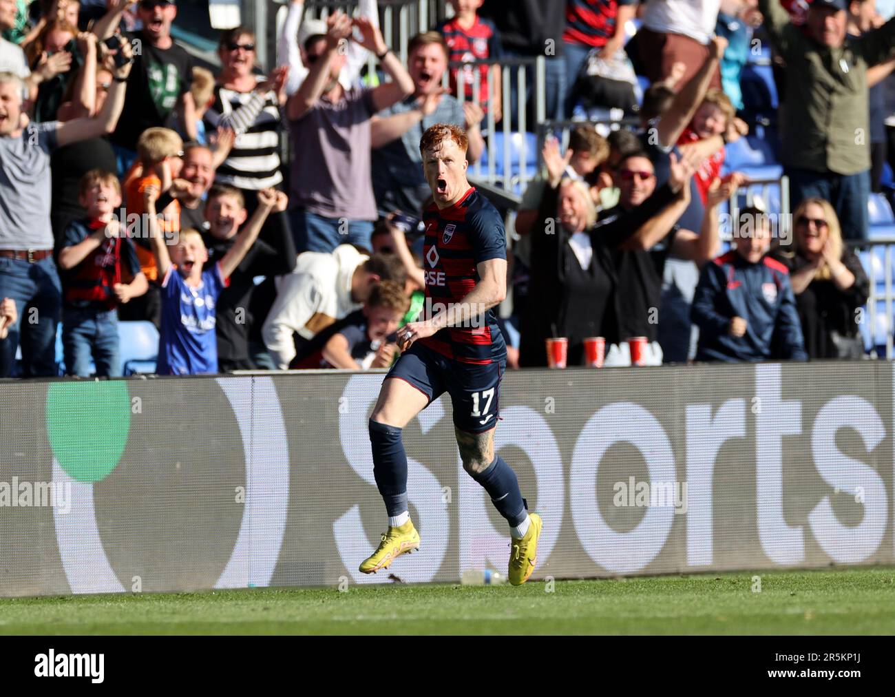 Ross County's Simon Murray celebrates scoring their side's second goal of the game during the cinch Premiership second leg play-off final match at the Global Energy Stadium, Dingwall. Picture date: Sunday June 4, 2023. Stock Photo