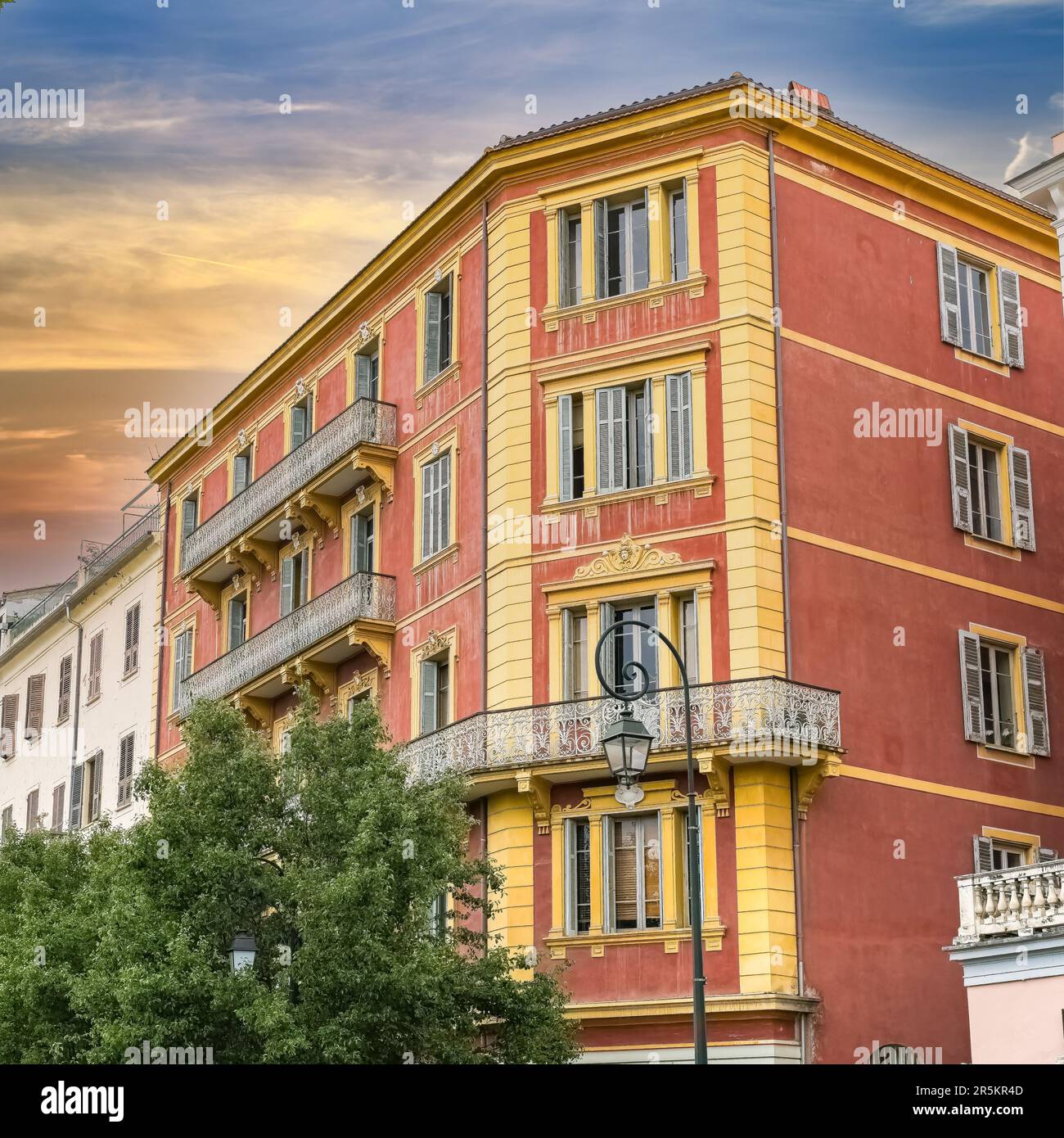 Corse, ancient colorful houses in Ajaccio, in the historic center Stock ...