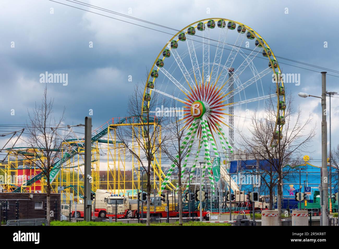 Stuttgart,Germany - April 07,2023: Cannstatter Wasen This is a big,colorful ferris wheel,which is a famous part of the popular and traditional spring Stock Photo