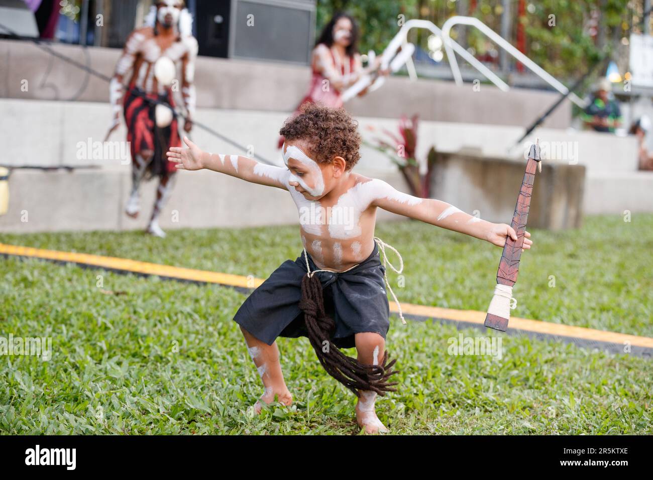 Cairns, Australia. 04th June, 2023. An Aboriginal dance group performs
