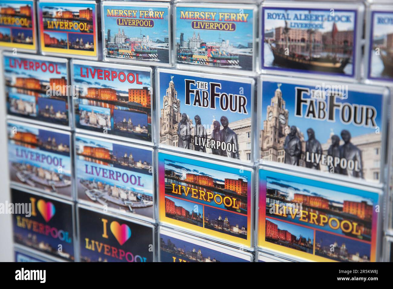 Souvenir fridge on sale in a souvenir shop in Liverpool
