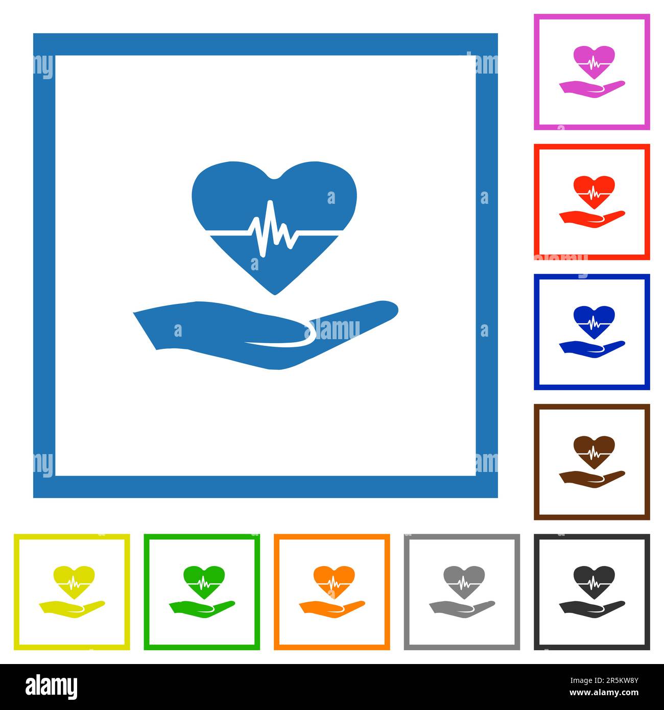 Health insurance solid flat color icons in square frames on white ...