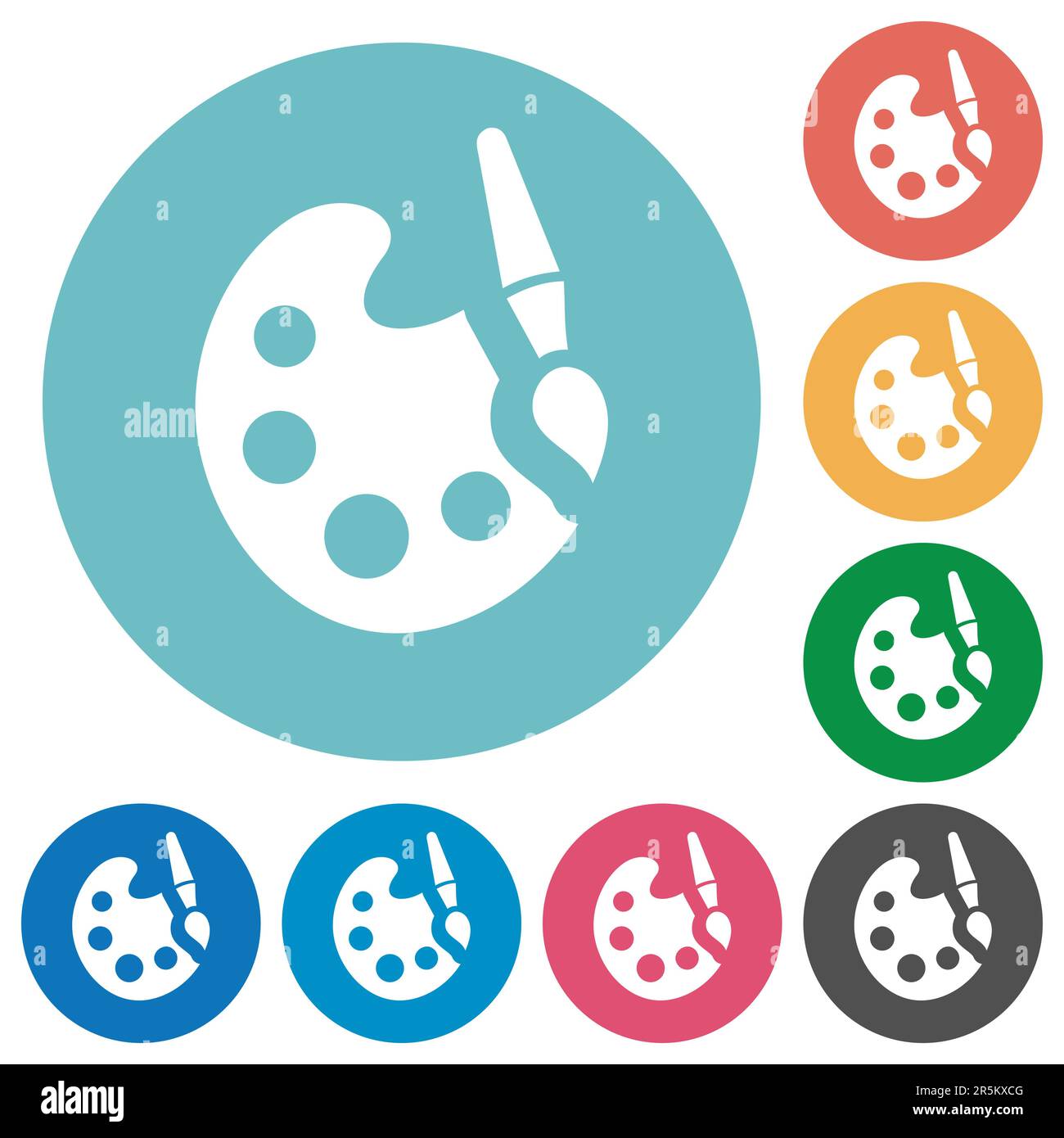 Paint kit solid flat white icons on round color backgrounds Stock Vector