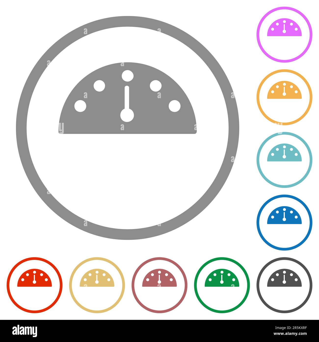 Speedometer solid flat color icons in round outlines on white background Stock Vector