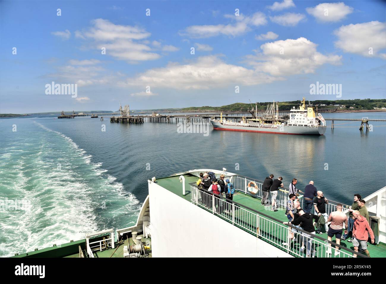 Pictures show the oil tanker EKEN and the oil and chemical tanker STAVFJORD (red) moored at Milford Haven energy port, Pembroke Dock, Wales. Stock Photo