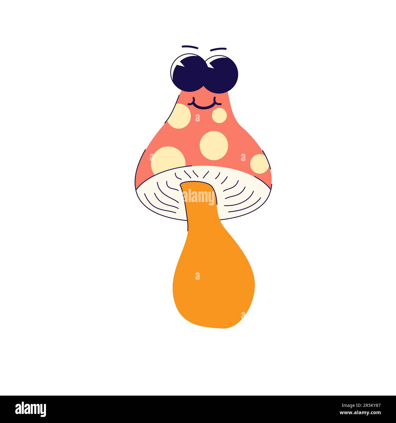 Mushroom, 70's groovy Retro print. illustration for tee, t shirt and sticker - poster design. Fly agaric mushroom, funky concept. Stock Vector