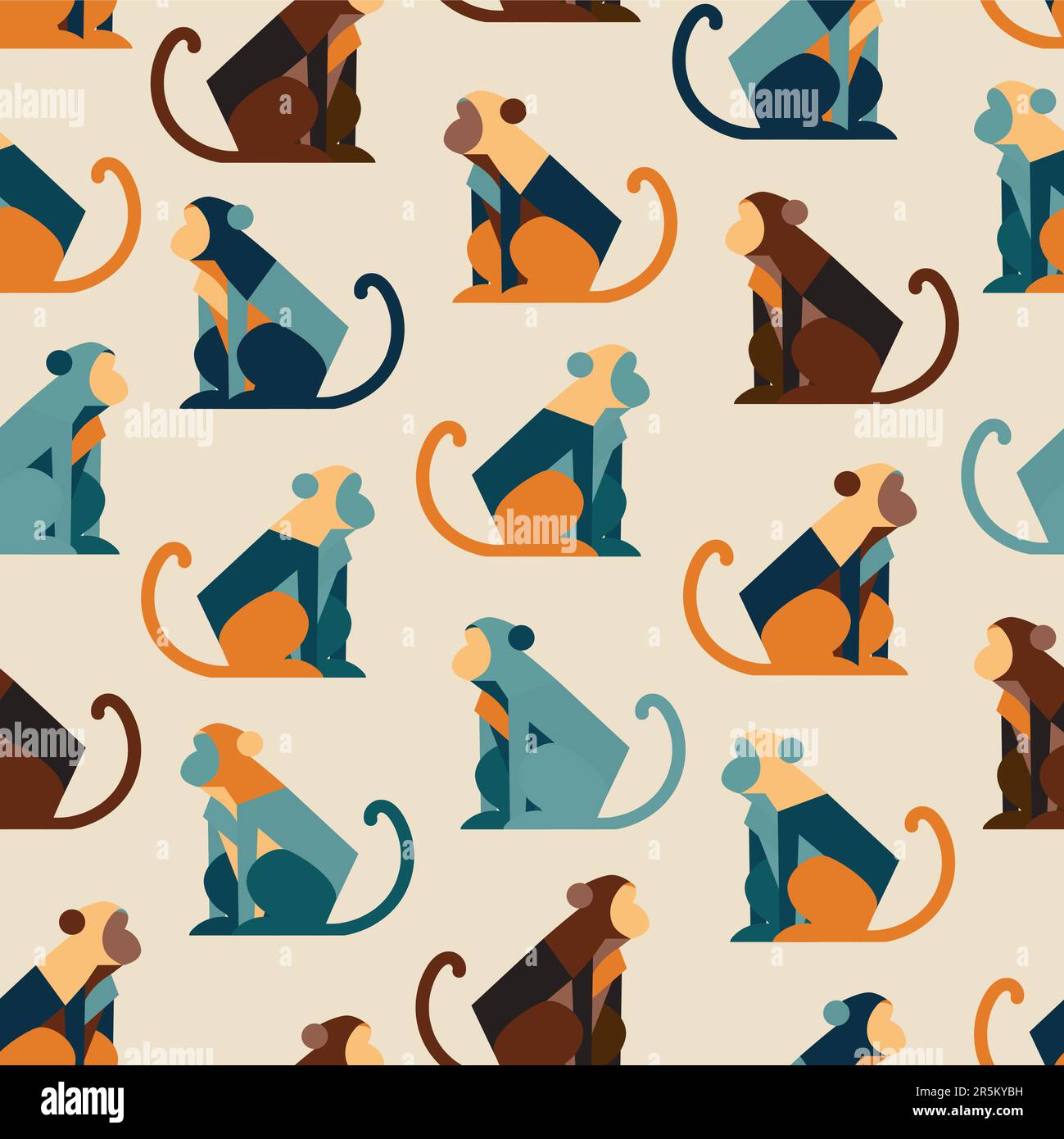 Seamless pattern with funny colorful monkey. Abstract geometric monkey on light background Stock Vector