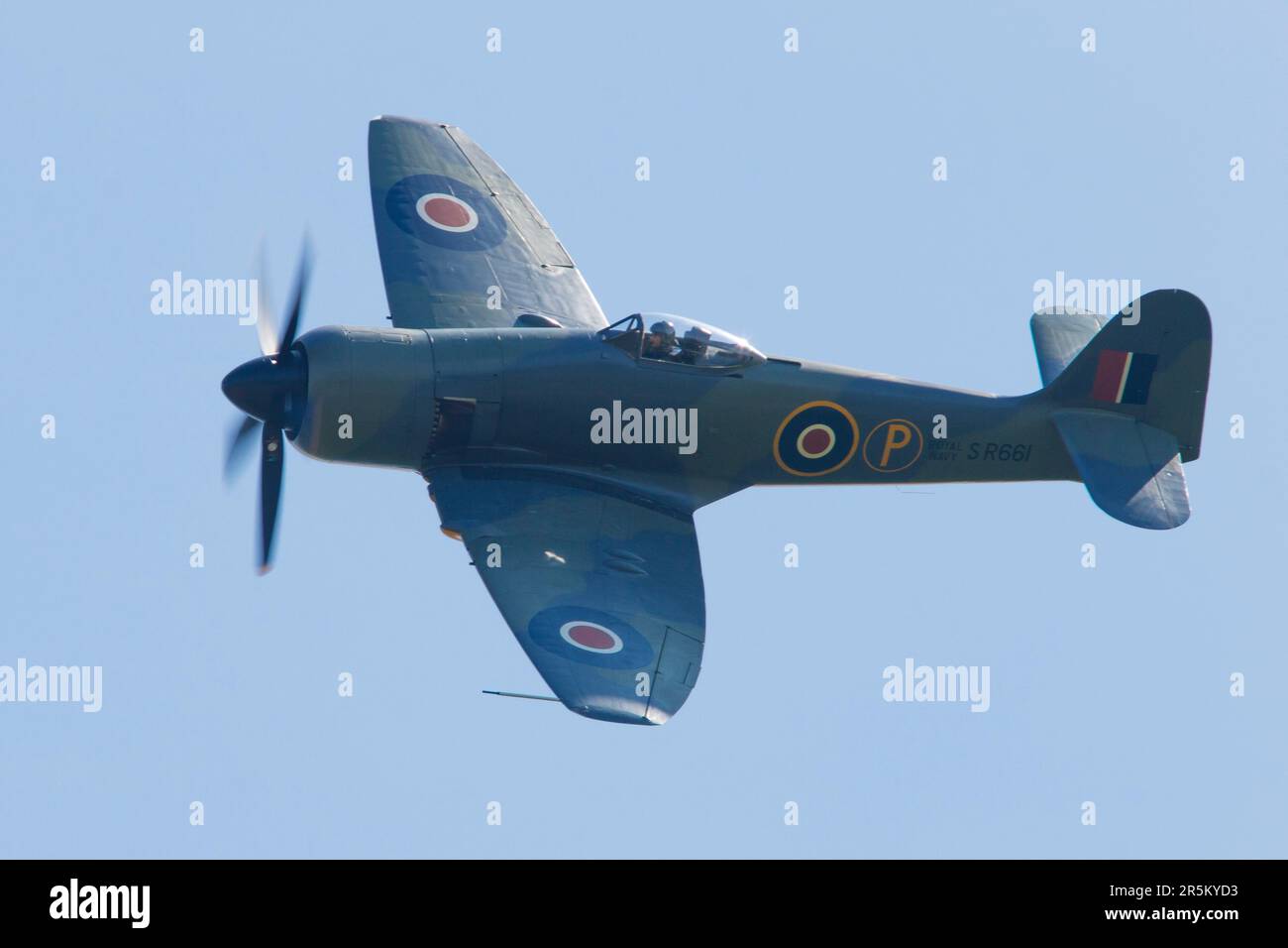 A Hawker Fury fighter plane flying a display at RAF Duxford, 7th May 2023 Stock Photo