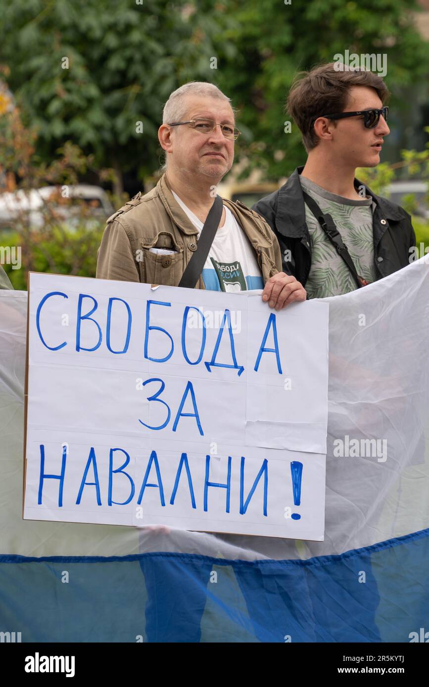 Opposition-minded Russians at a meeting in support of Alexei Navalny in Sofia, Bulgaria Stock Photo