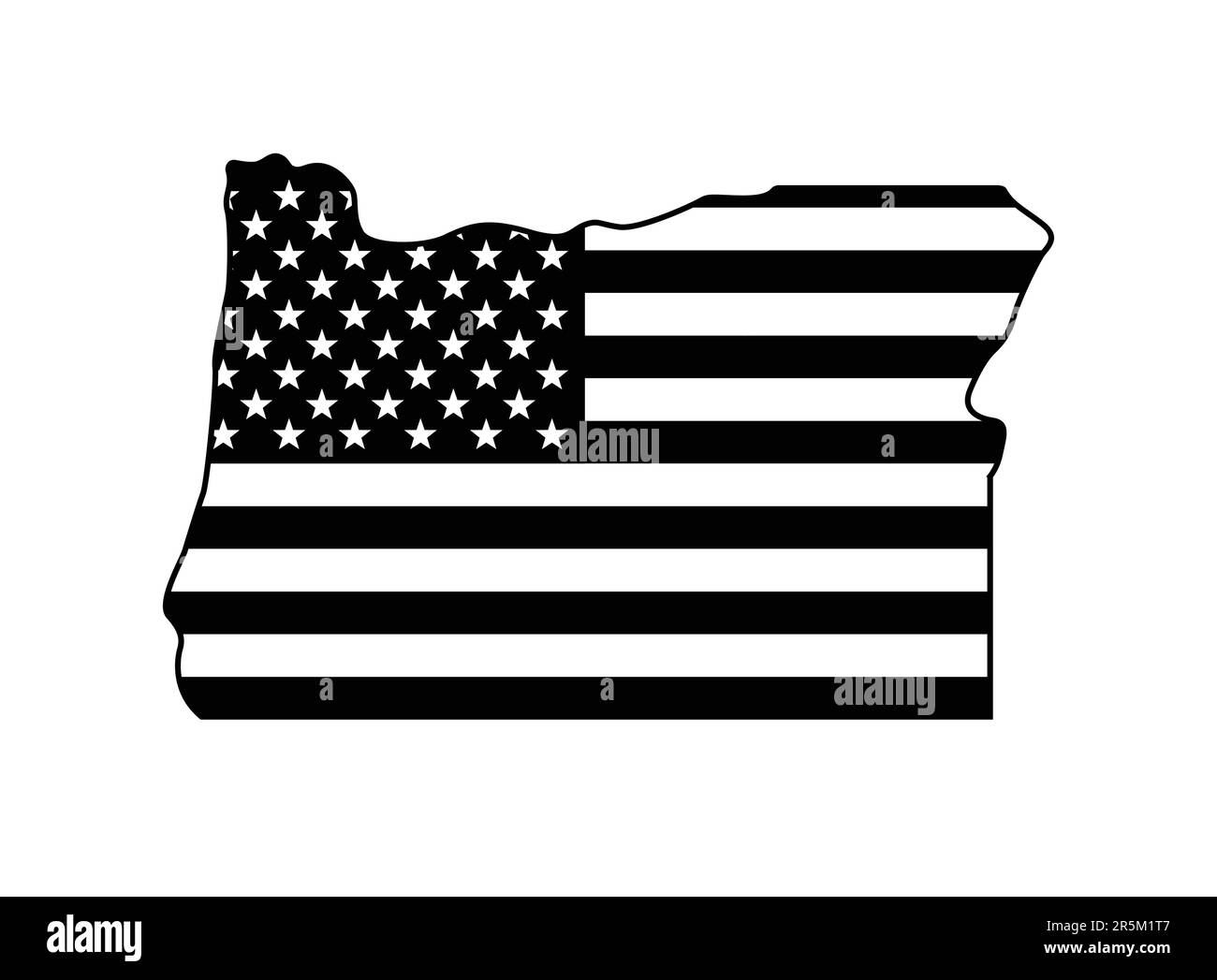 oregon OR state map shape with USA flag black and white outline