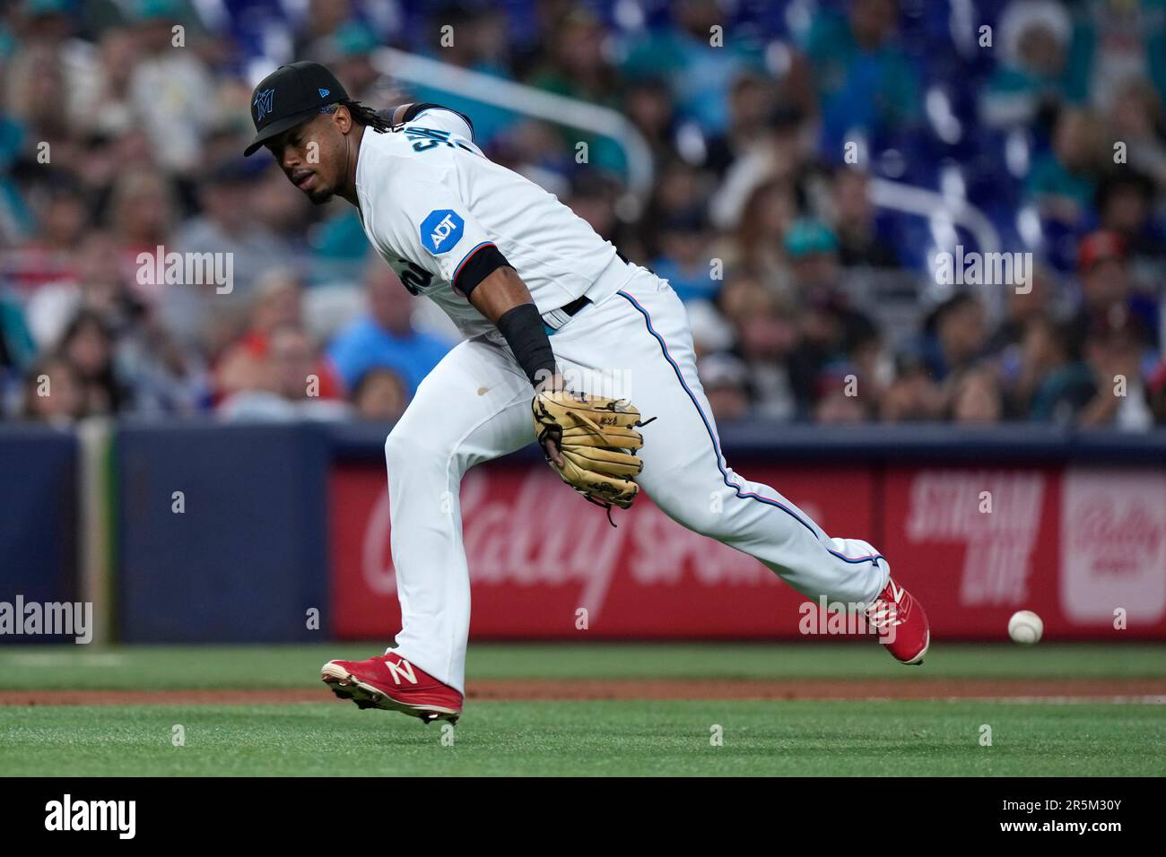 Miami Marlins third baseman Jean Segura (9) in the fifth inning of a  baseball game Thursday, May 25, 2023, in Denver. (AP Photo/David Zalubowski  Stock Photo - Alamy