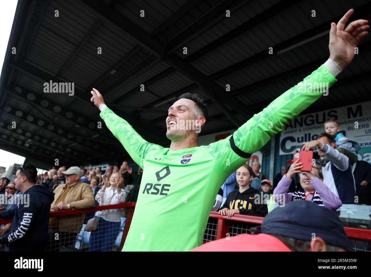 Ross County goalkeeper Ross Laidlaw celebrates following the cinch Premiership second leg play-off final match at the Global Energy Stadium, Dingwall. Picture date: Sunday June 4, 2023. Stock Photo