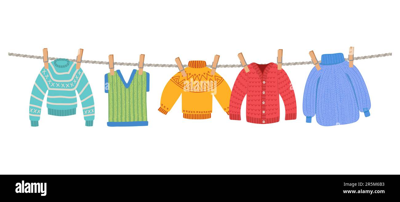 Child sweater hanging on clothesline Stock Vector Images - Alamy