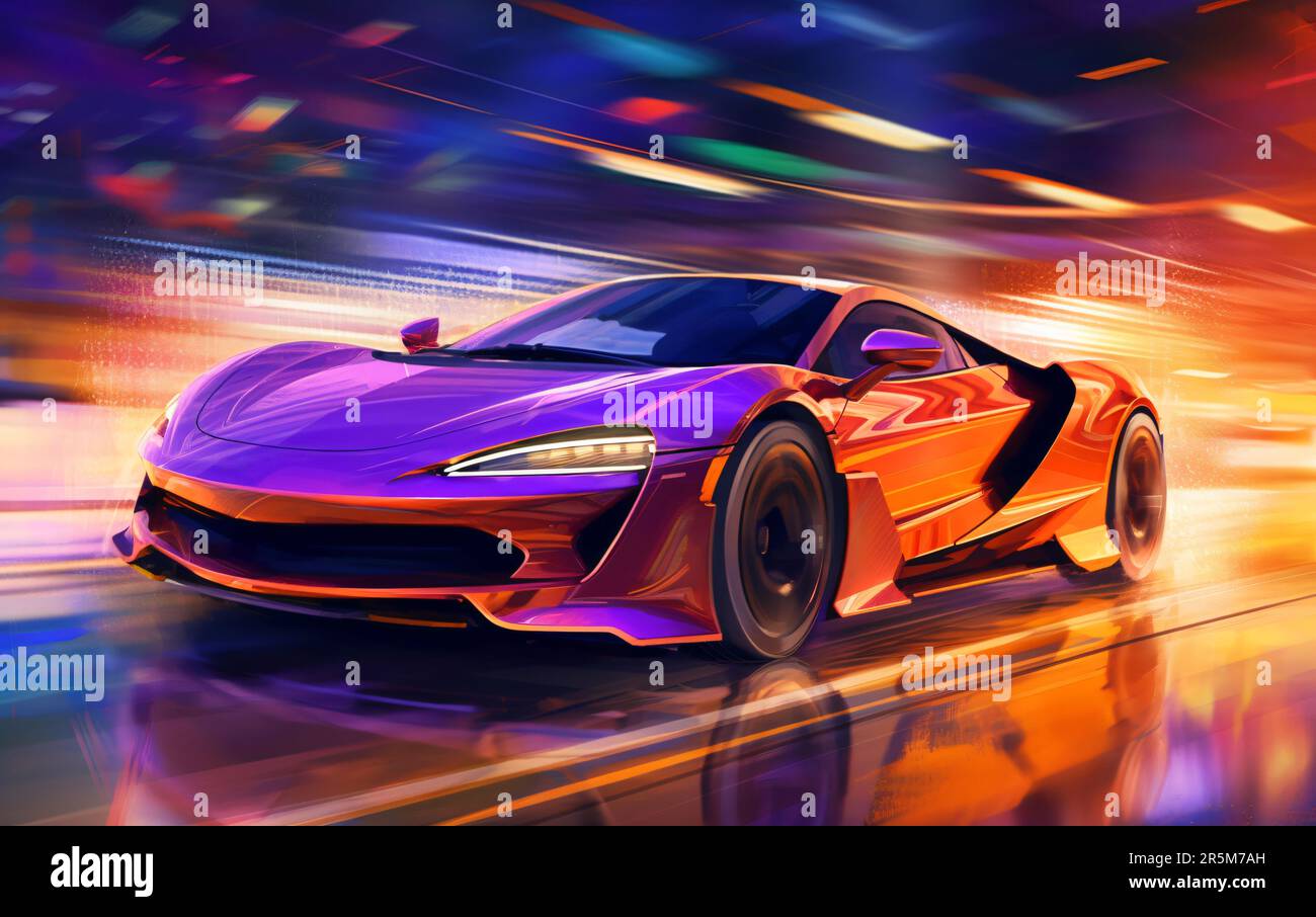 Supercar illustration Realistic paint, side view. Digital art with