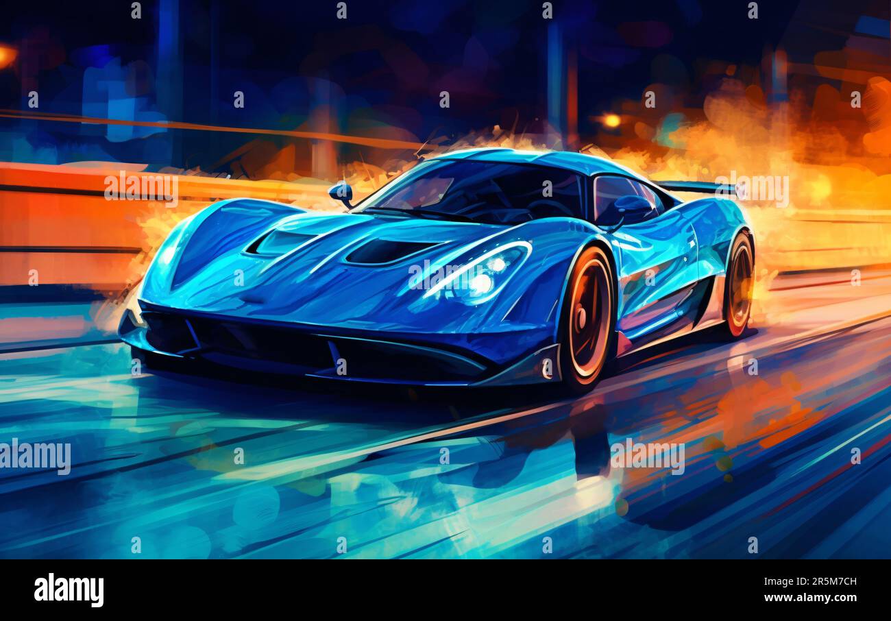 Supercar illustration Realistic paint, side view. Digital art with