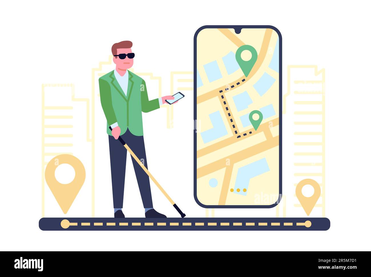 Mobile app for blind people. Smartphone online application for city