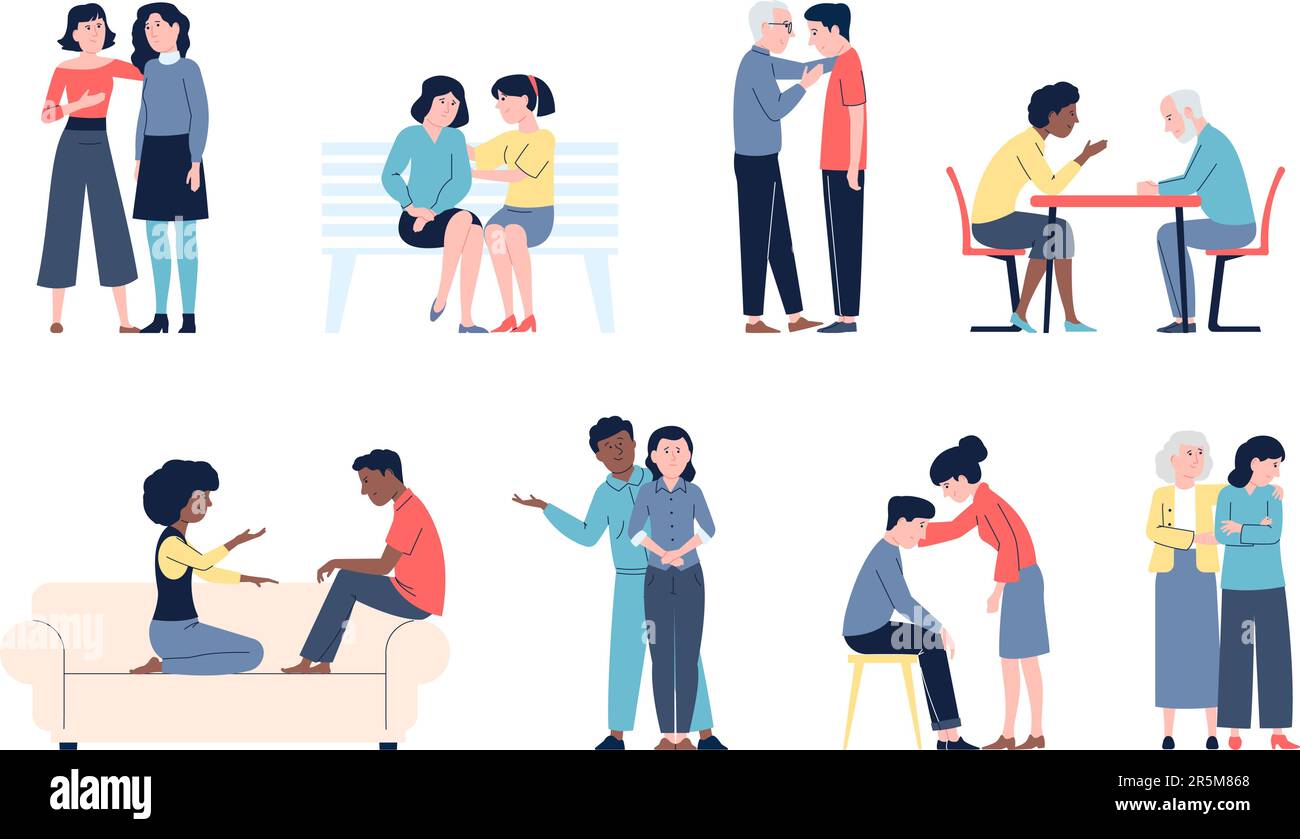 People comforting depressed parents or friends. Friendly empathy ...