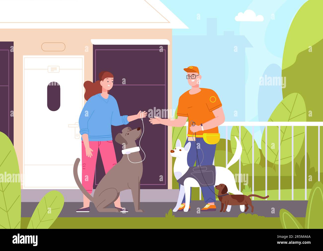 Teen girl and dogs walking Stock Vector Images Alamy
