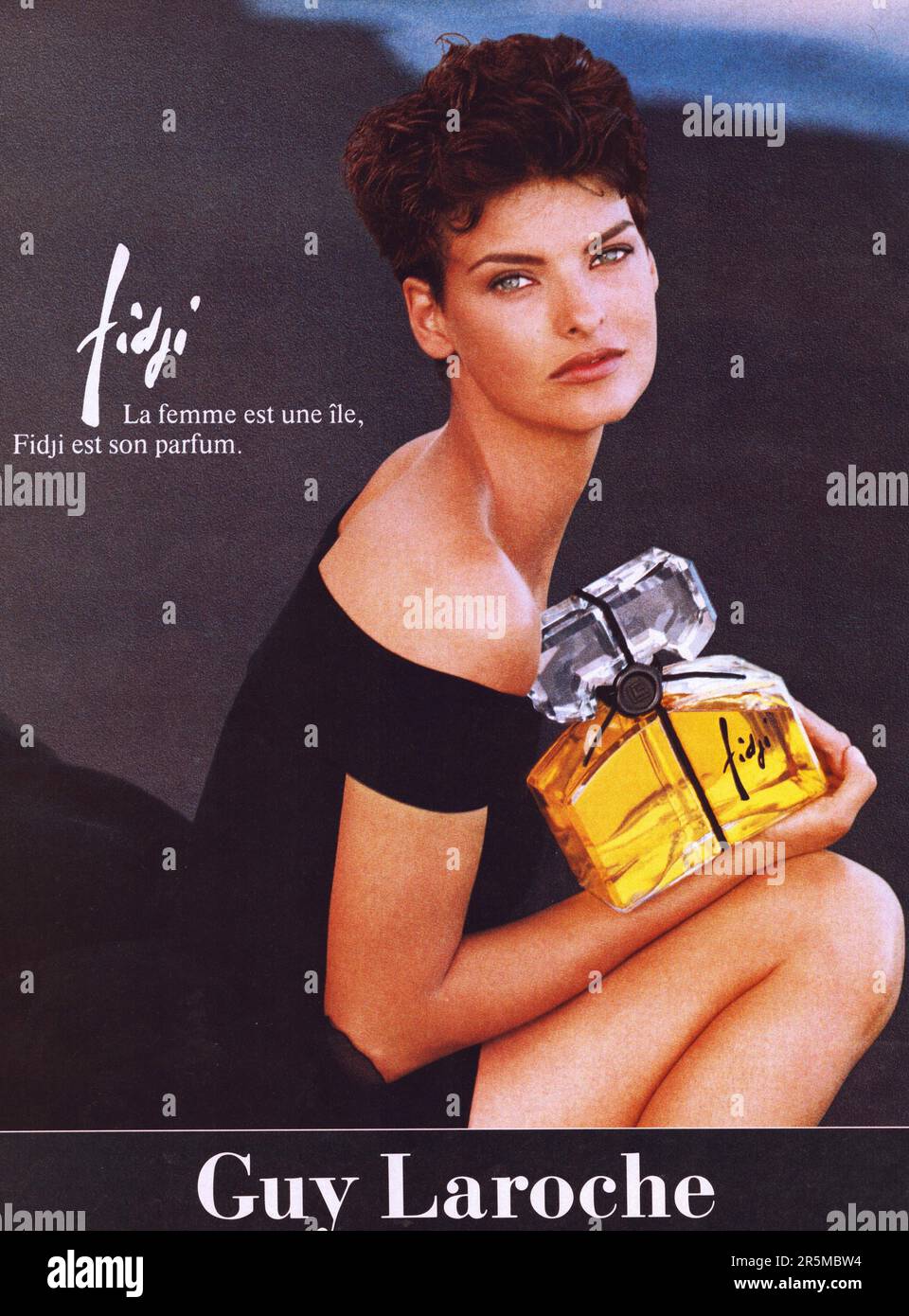 Guy Laroche Fidgi perfume French advertisement with Linda Evangelista Guy Laroche Fidgi advertising poster Stock Photo