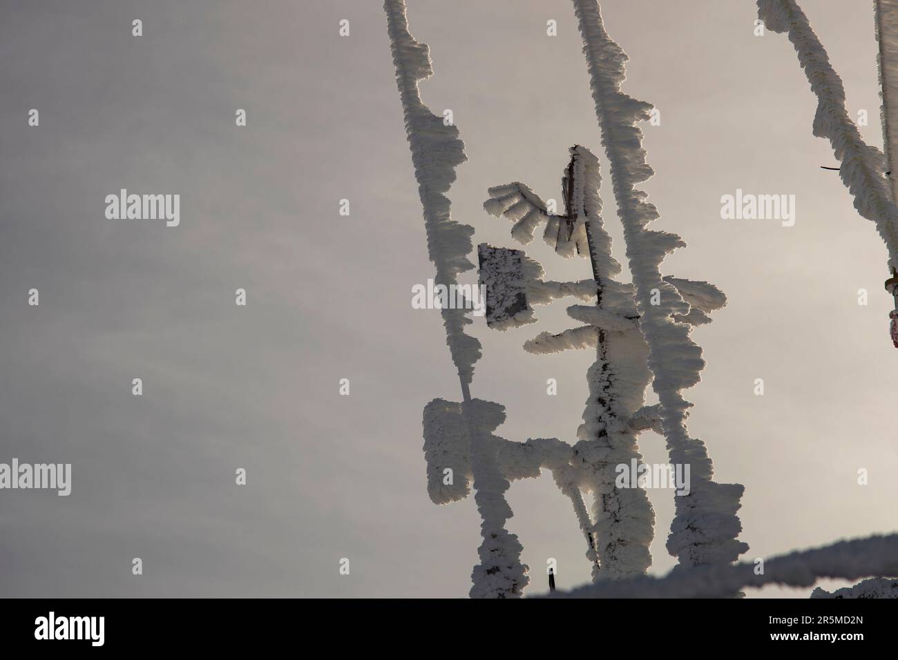 frozen instruments at weather station. winter mountain scene Stock ...