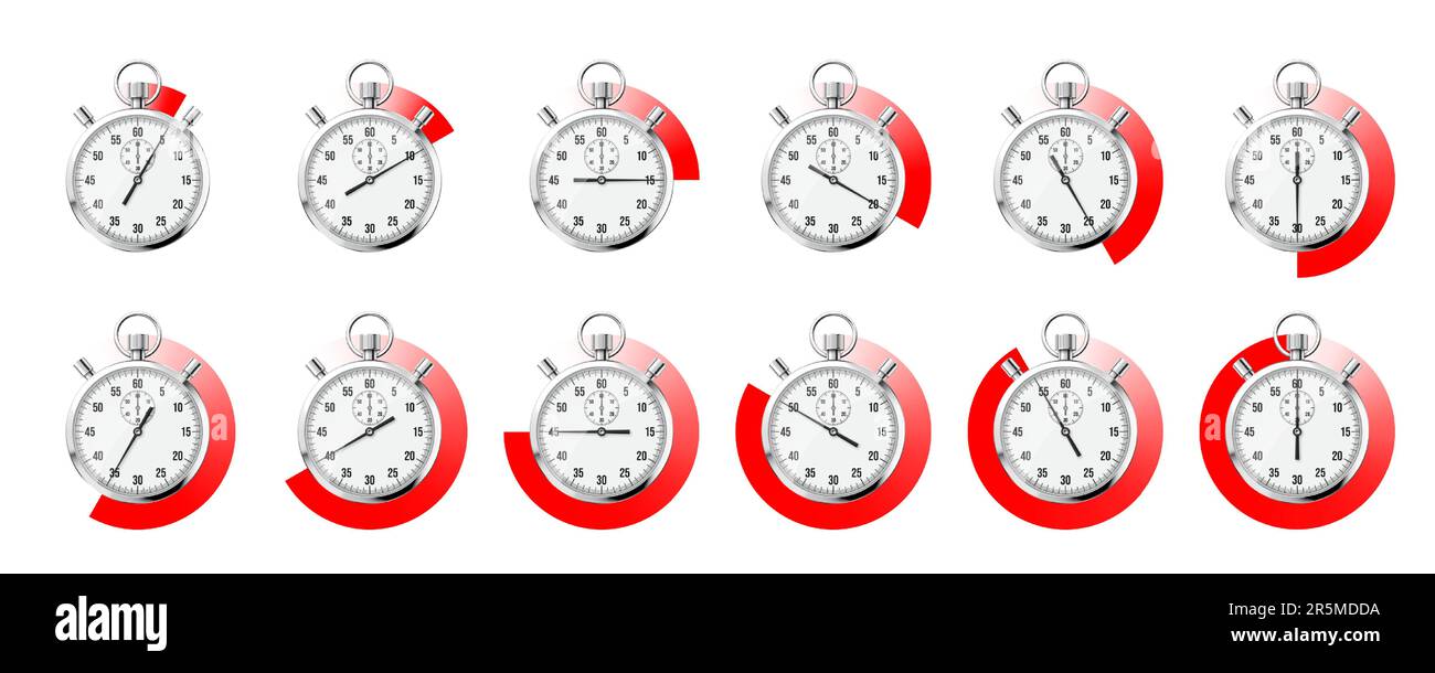 Realistic classic stopwatch. Shiny metal chronometer, time counter with ...