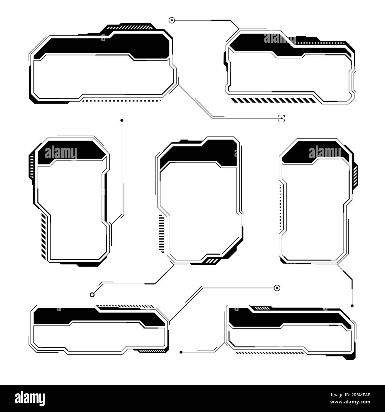 Black futuristic HUD or UI elements. Sci-fi user interface text boxes ...