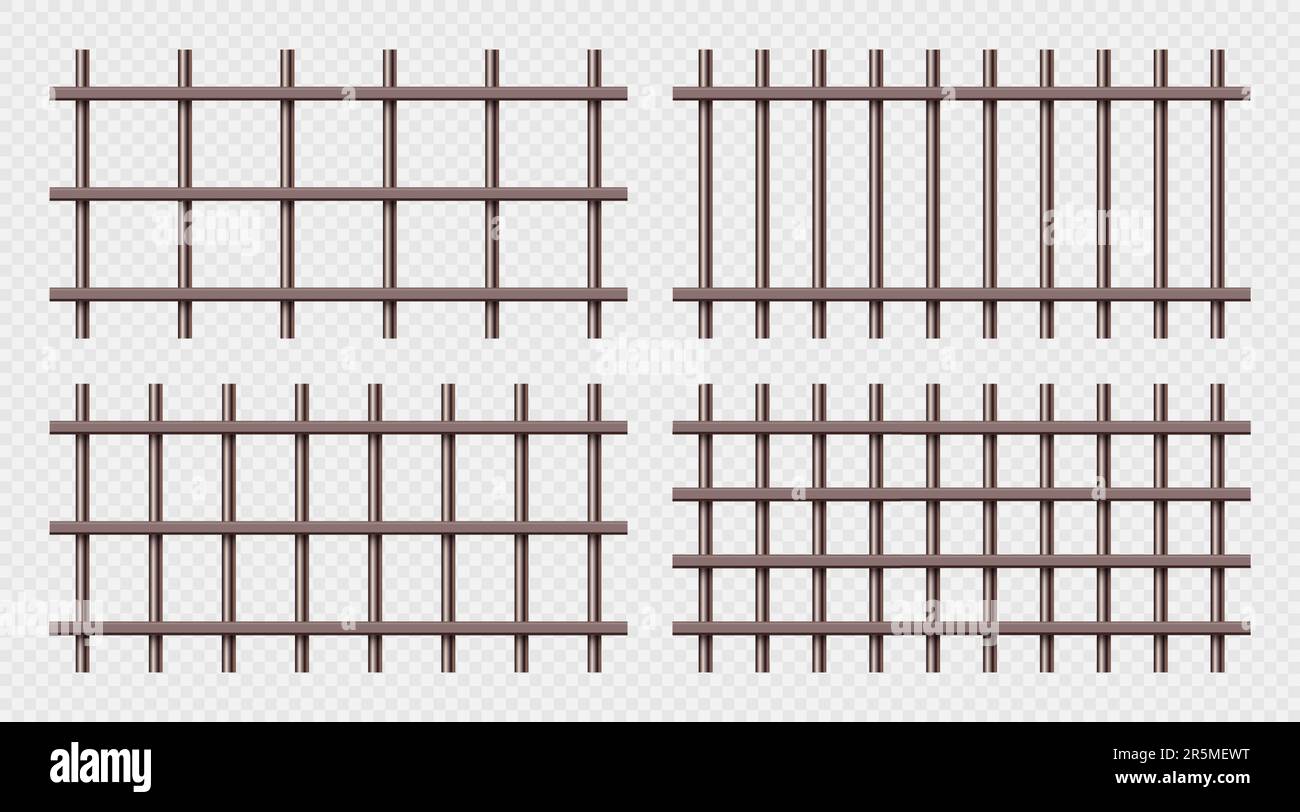 Various shiny metal prison bars collection. Realistic detailed jail