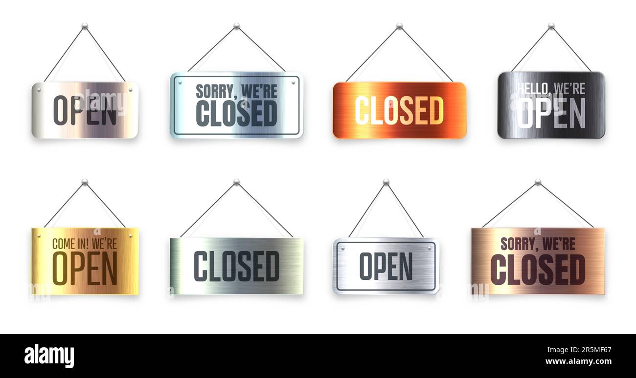 Brushed metal Open and Closed hanging signboards. Vintage door sign for ...
