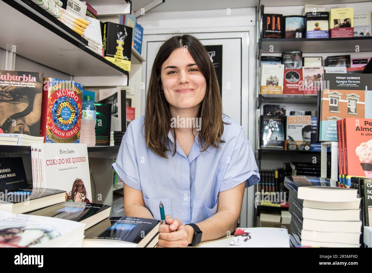 THE POETRY, POET WRITER AND PHILOLOGIST ELVIRA SASTRE WITH THE WORK 'WHAT HAS NOT YET WRITTEN' AT THE MADRID BOOK FAIR 82 EDITION IN THE PARK OF EL RETIRO MADRID SPAIN Credit: agefotostock /Alamy Live News Stock Photo