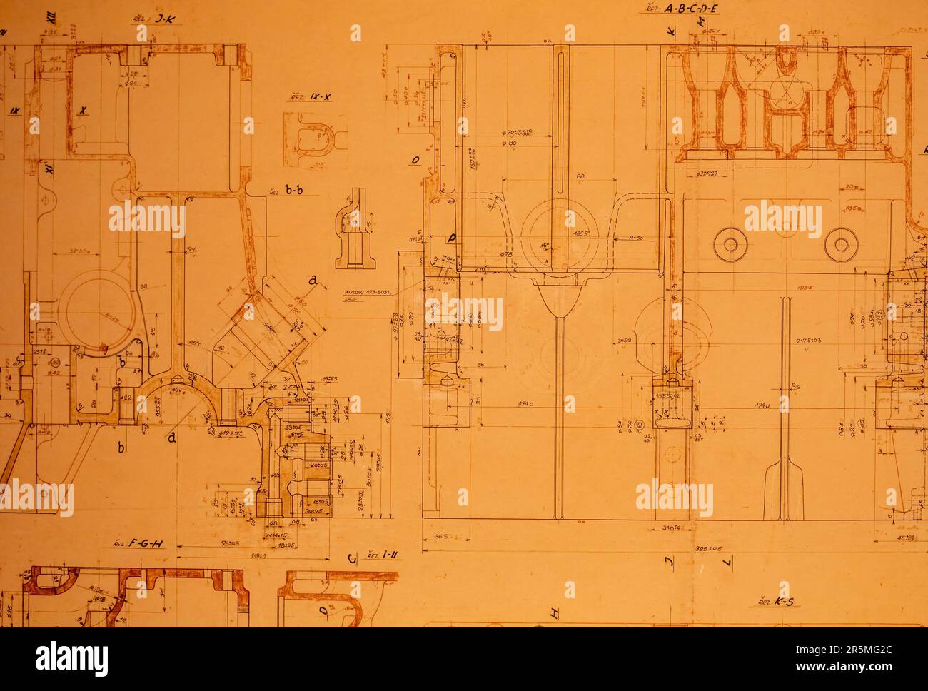 Old technical blueprint illustration Stock Photo