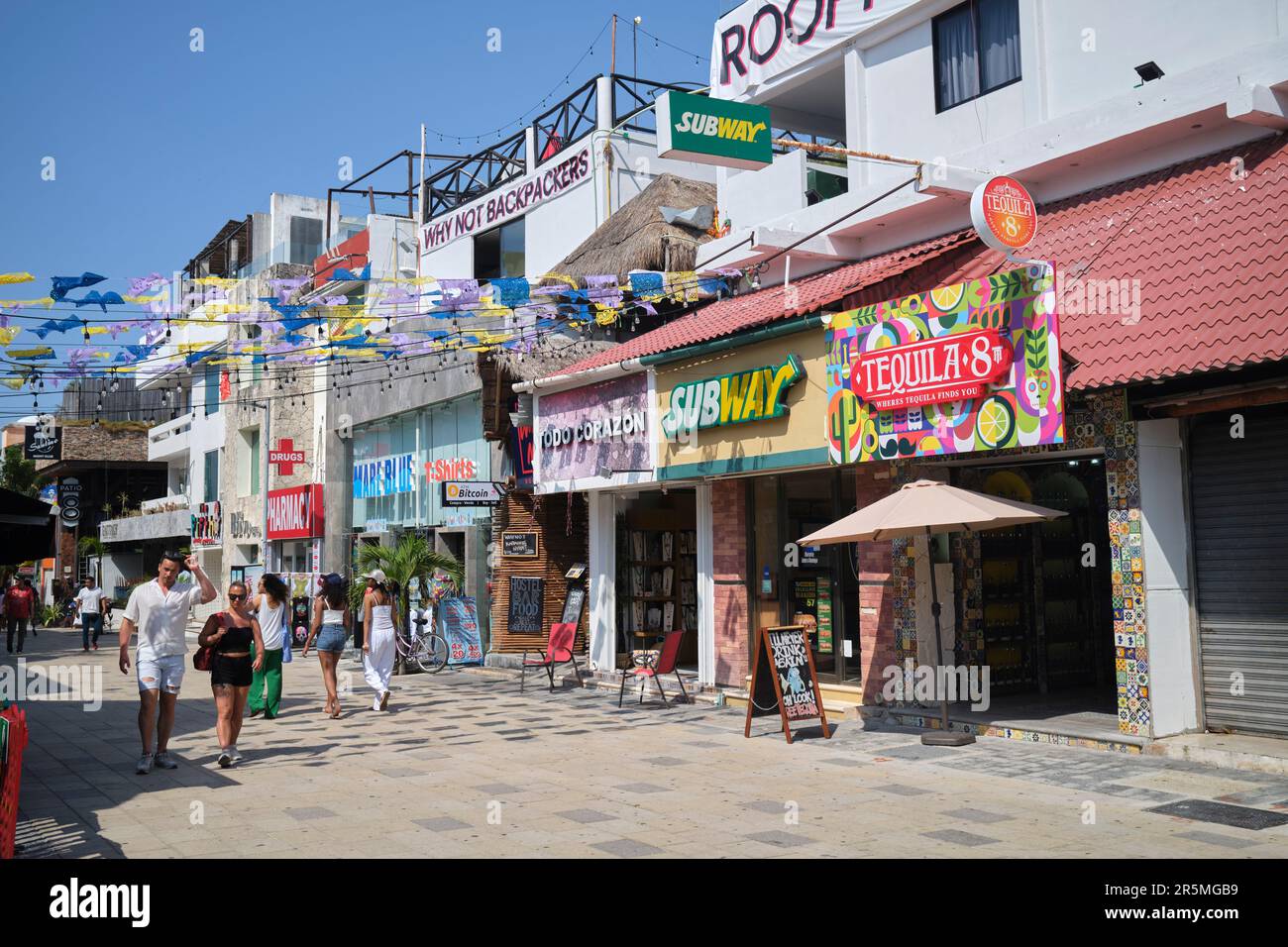 5th Avenue Shopping Street Playa Del Carmen Yucatan Mexico Stock