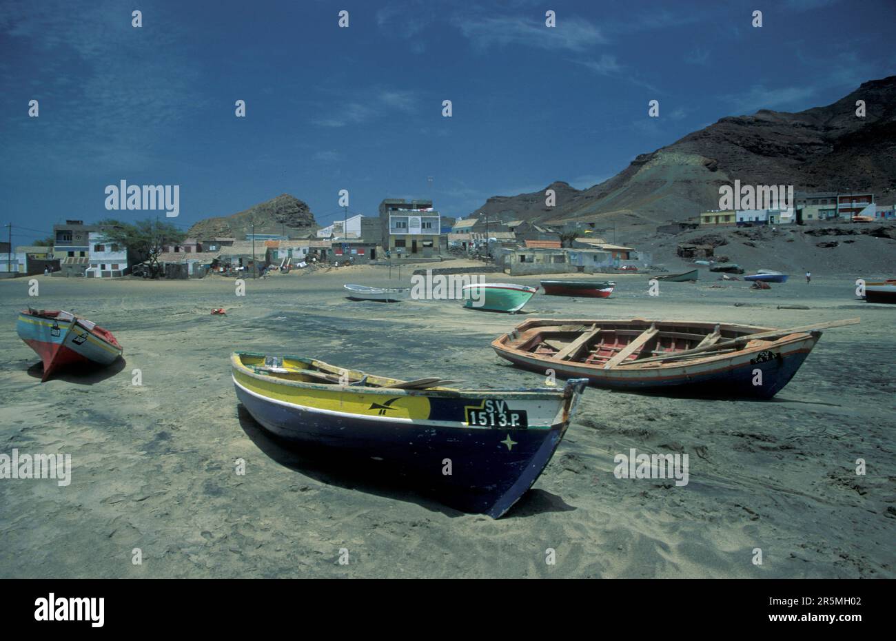 fishingboat at the Prainha beach near the City of Praia on the Island