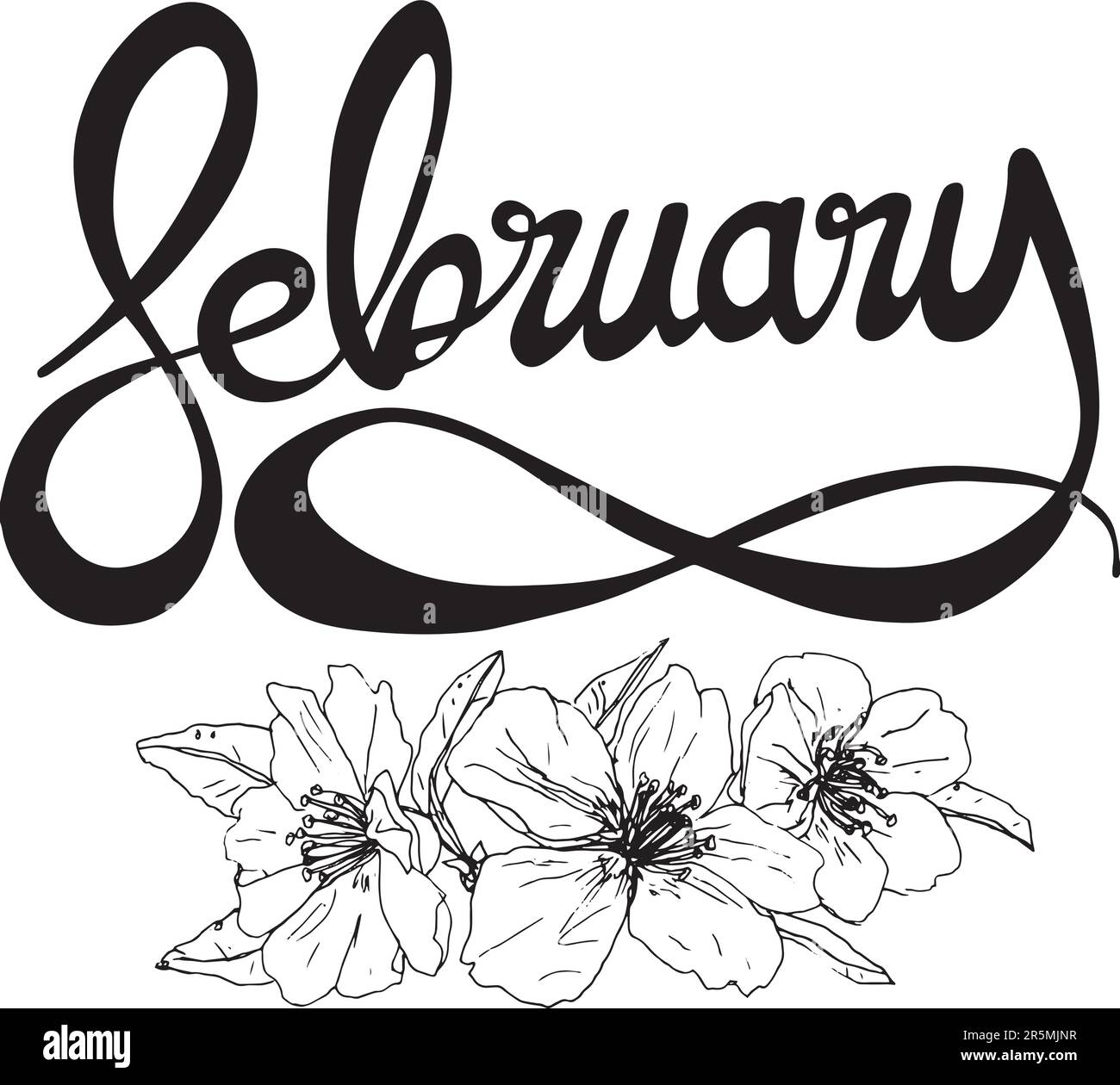Vectorized handwritten lettering sign "February". Graphic resource on