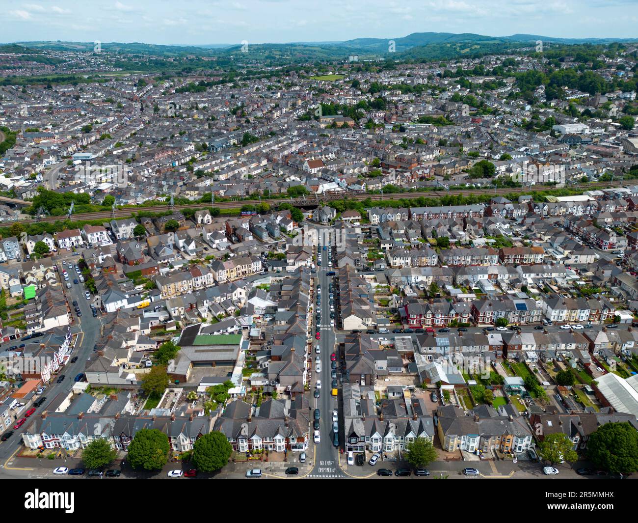Aerial view of Newport, South Wales, showing a the residential area of