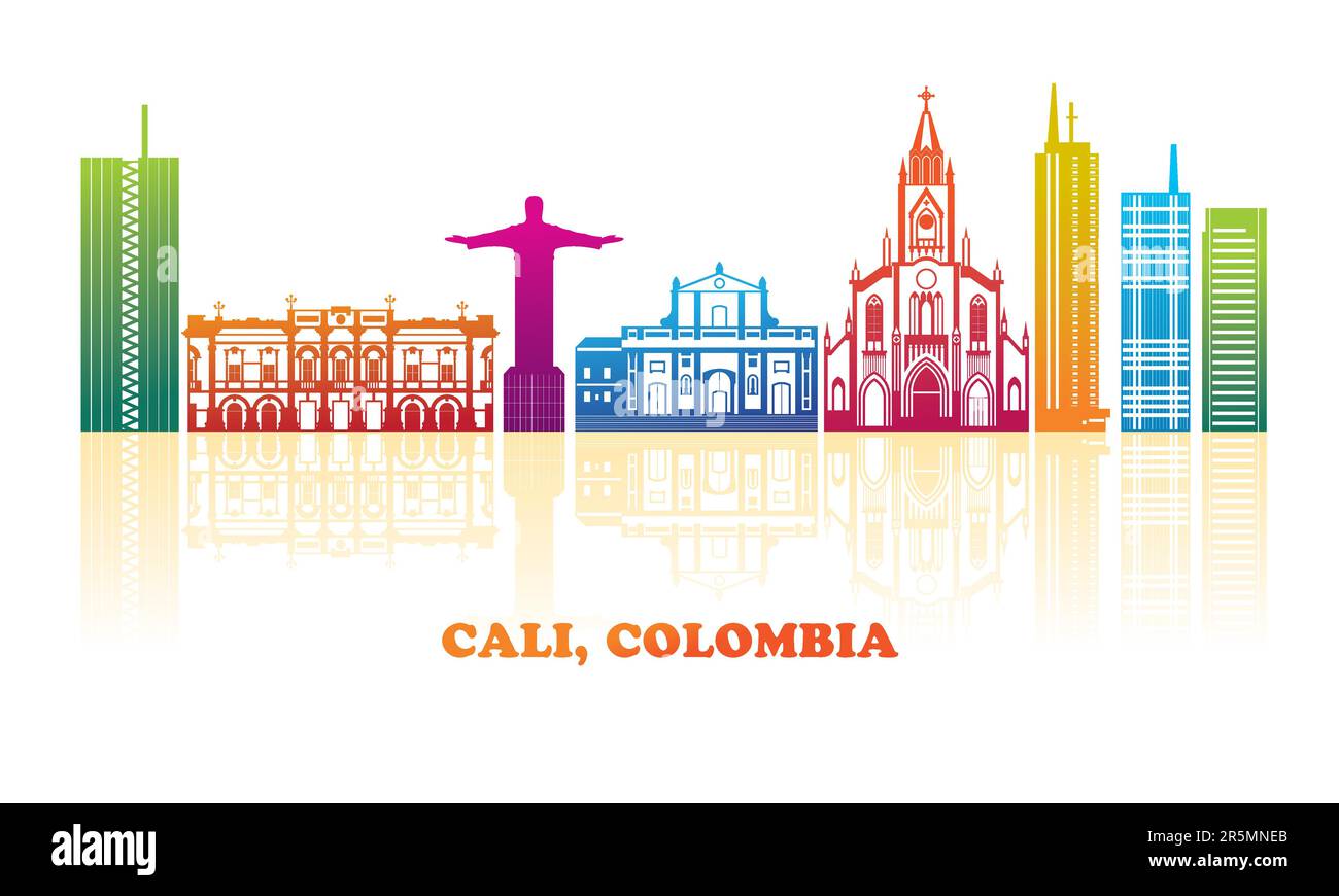 Colourfull Skyline panorama of city of Cali, Colombia - vector illustration Stock Vector