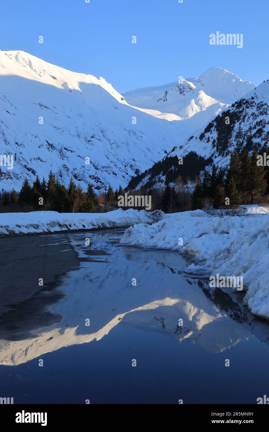 Snowy meltwater reflection Stock Photo