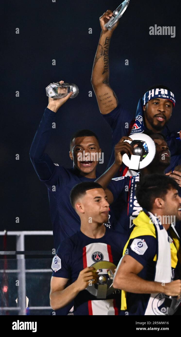 PARIS, FRANCE - JUNE 3: PSG players Kylian Mbappe after wining title of ...