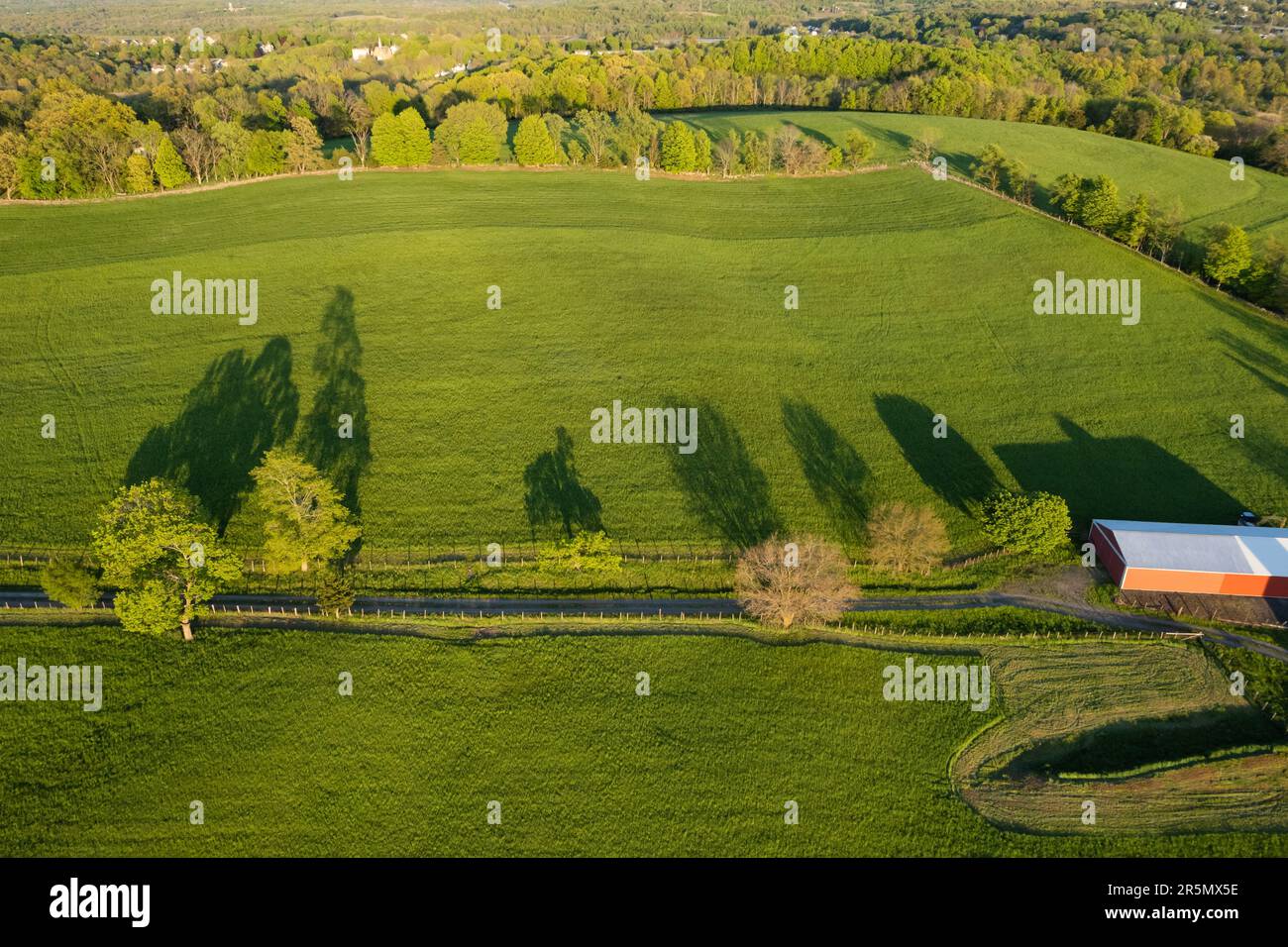Aerial view of Brookview Farm in Chester, N.Y., on May 6, 2023 Stock