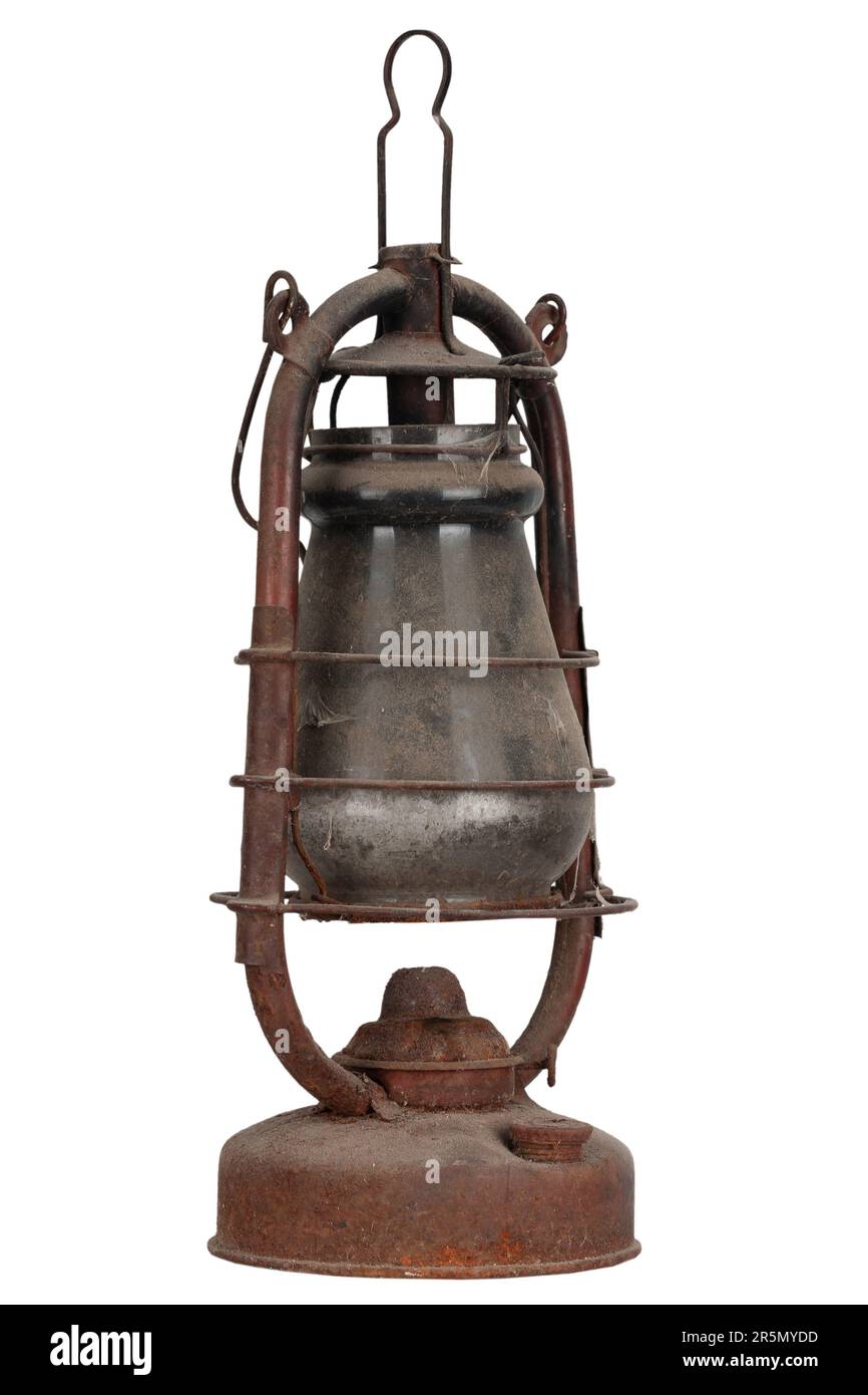 Rusty kerosene cold blast lantern isolated on white background Stock