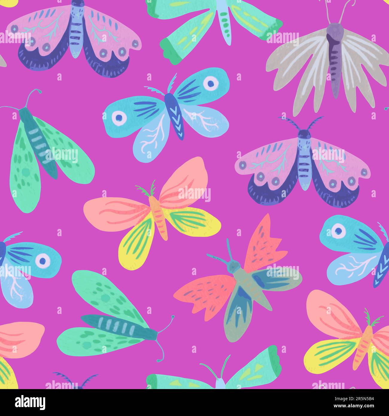 Seamless pattern with cute doodle simple butterflies and moths. Hand ...