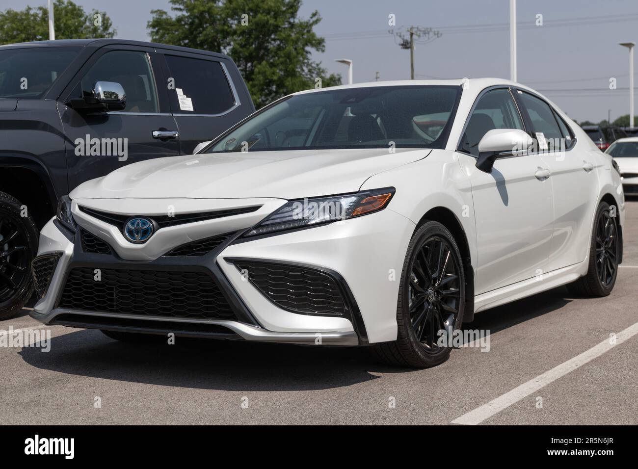 Avon Circa June 2023 Toyota Camry Hybrid display at a dealership