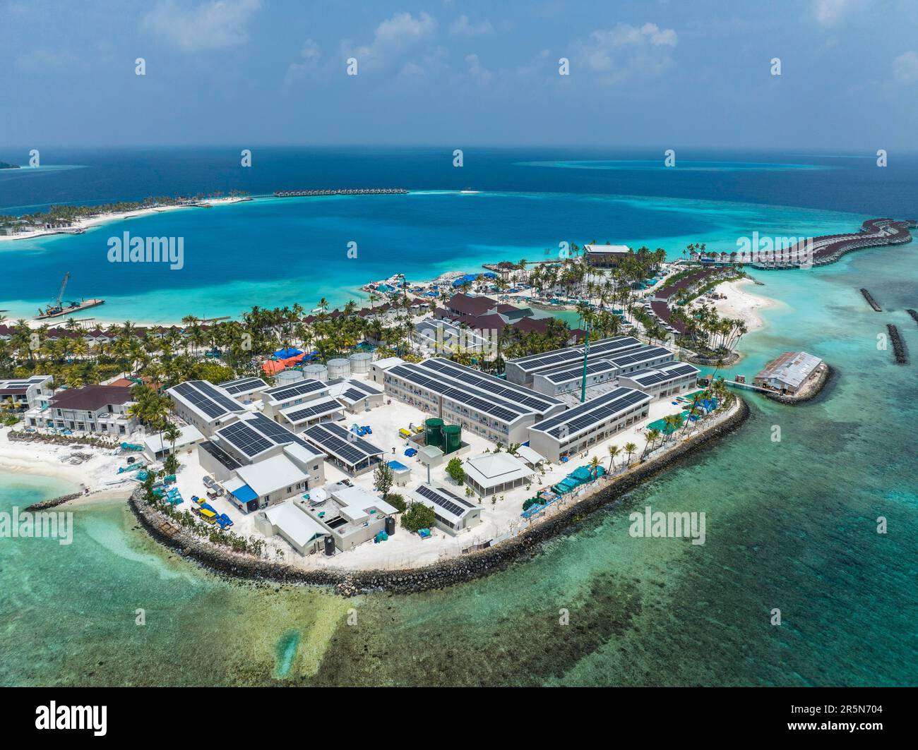 Aerial View, Maldives, North Male Atoll, newly built OBLU XPERIENCE ...