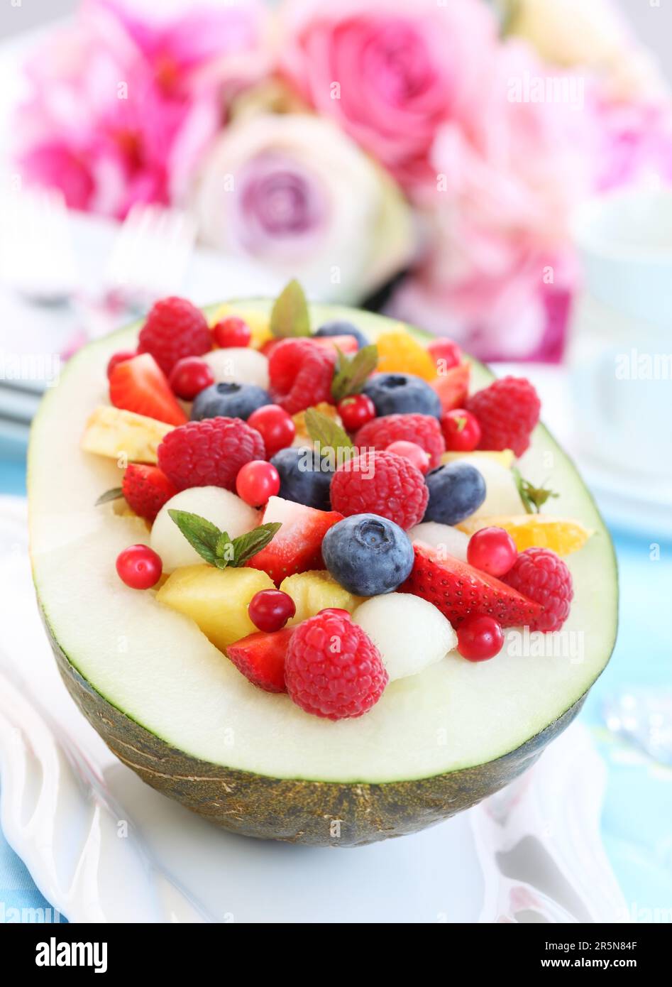 Summer snack - Melon fruit salad Stock Photo