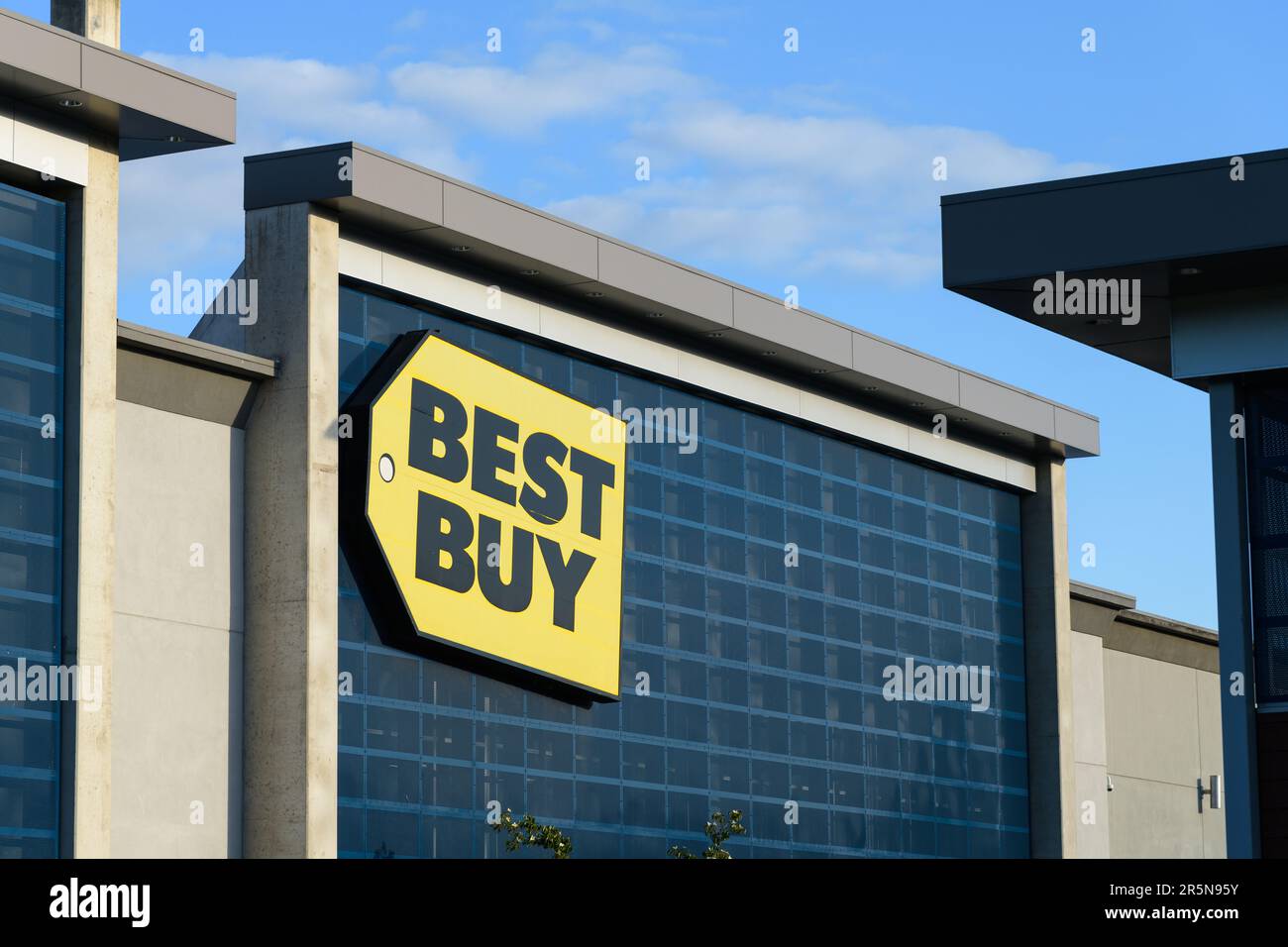 Bellevue, WA, USA - June 04, 2023; Sign at Best Buy consumer elctronics retailer in Bellevue Washington Stock Photo