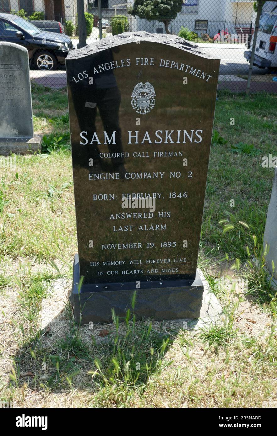 Los Angeles, California, USA 3rd June 2023 Firefighter Sam Haskins Grave at Evergreen Cemetery at 204 N. Evergreen Avenue on June 3, 2023 in Los Angeles, California, USA. Photo by Barry King/Alamy Stock Photo Stock Photo