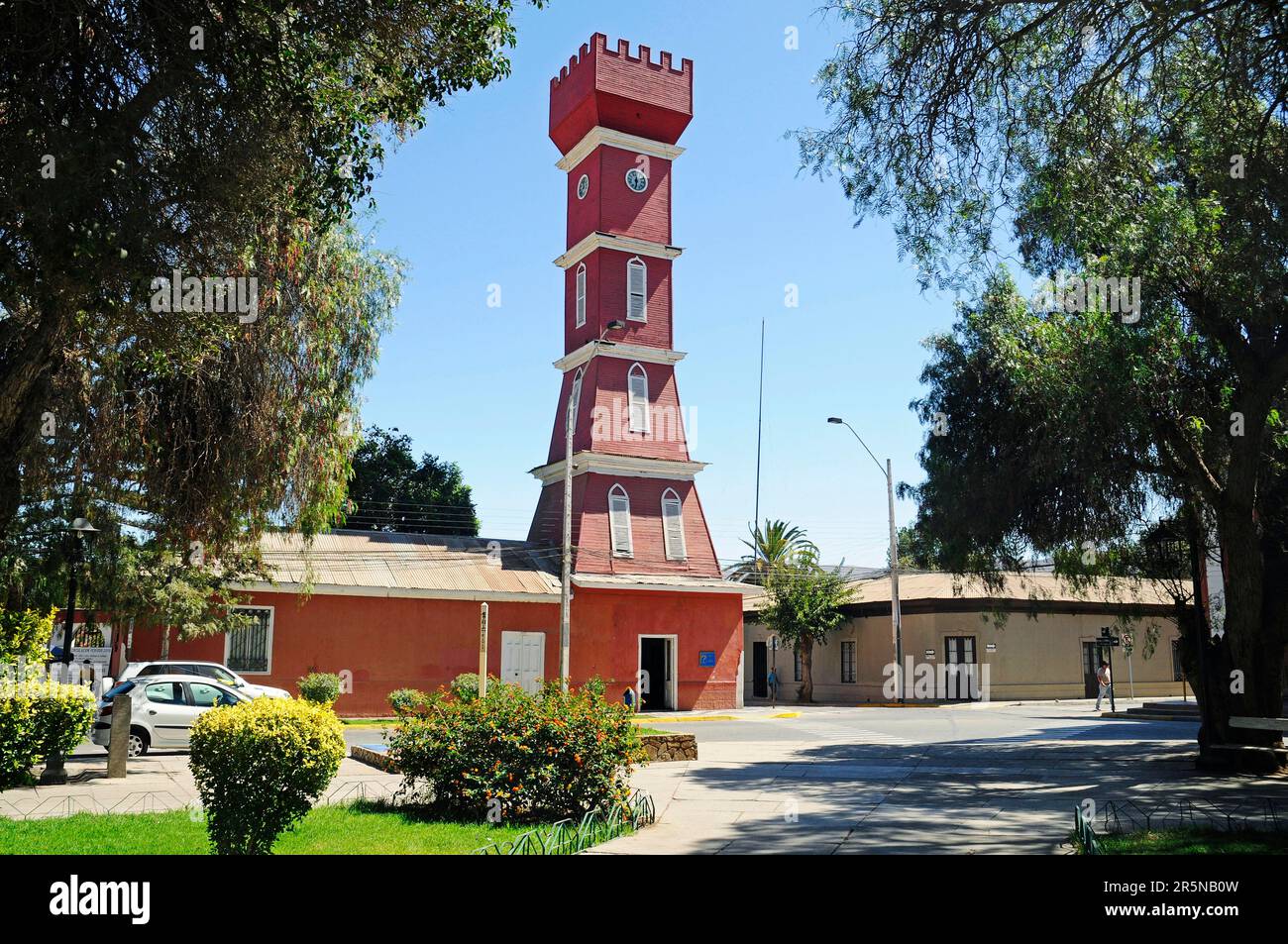 Farmer's Tower, Torre, Clock Tower, Valle del, Tourist Information, Plaza de Armas, Vicuna, Elqui Valley, Norte Chico, Chile Stock Photo