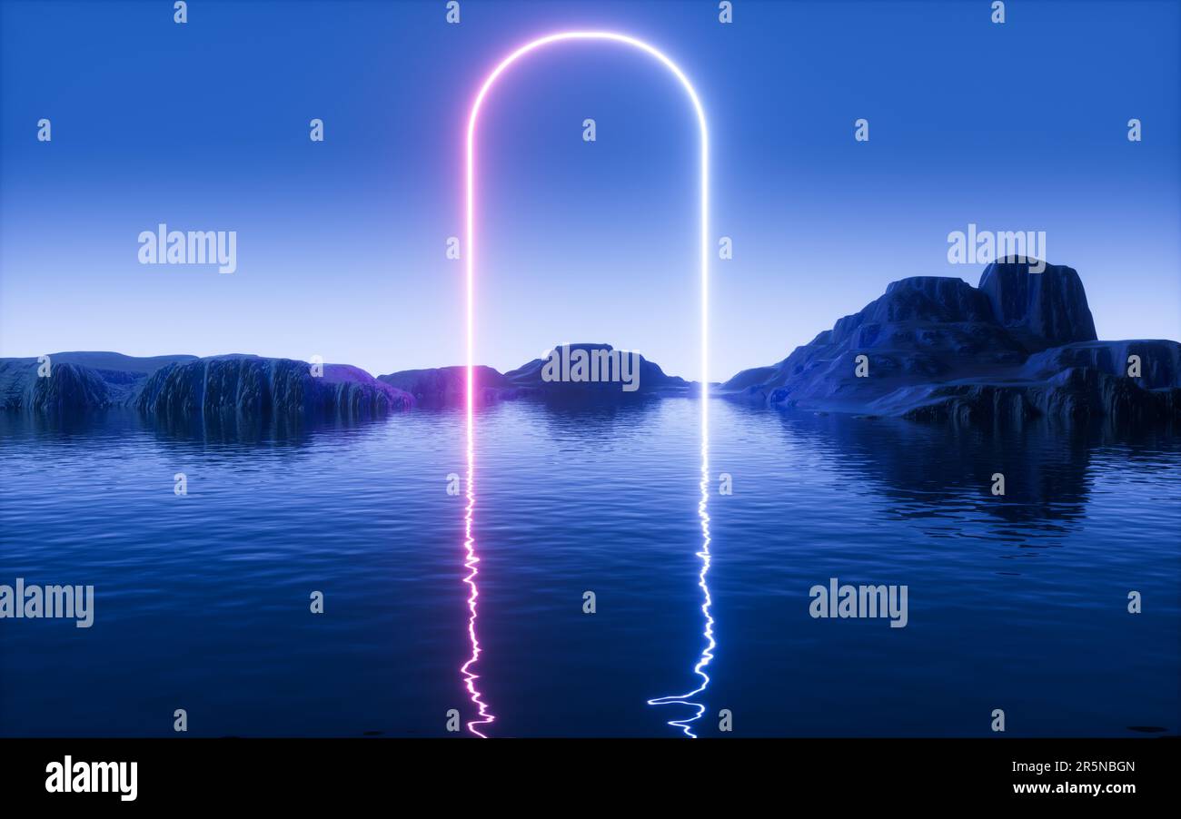 Abstract blue neon waves frame hi-res stock photography and images - Alamy